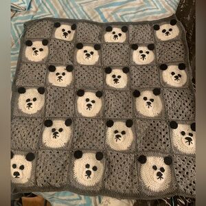 Gray and White Panda Knit Blanket
